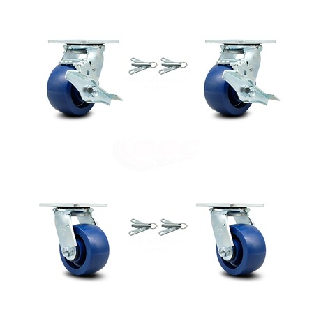 Service Caster 4 Inch Solid Polyurethane Caster Set with Ball Bearings 4 Swivel Lock 2 Brake SCC-30CS420-SPUB-TLB-BSL-2-BSL-2